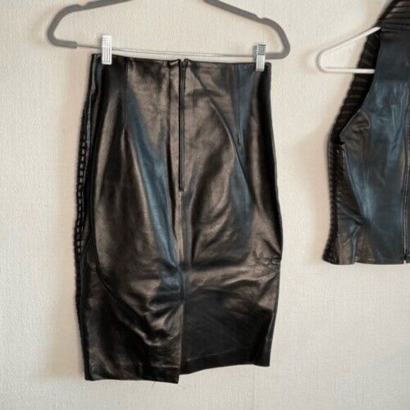 Jitrois Suit Set Massai Leather High Neck Top Pencil Skirt Size Top-42/Skirt-40 - Picture 12 of 16